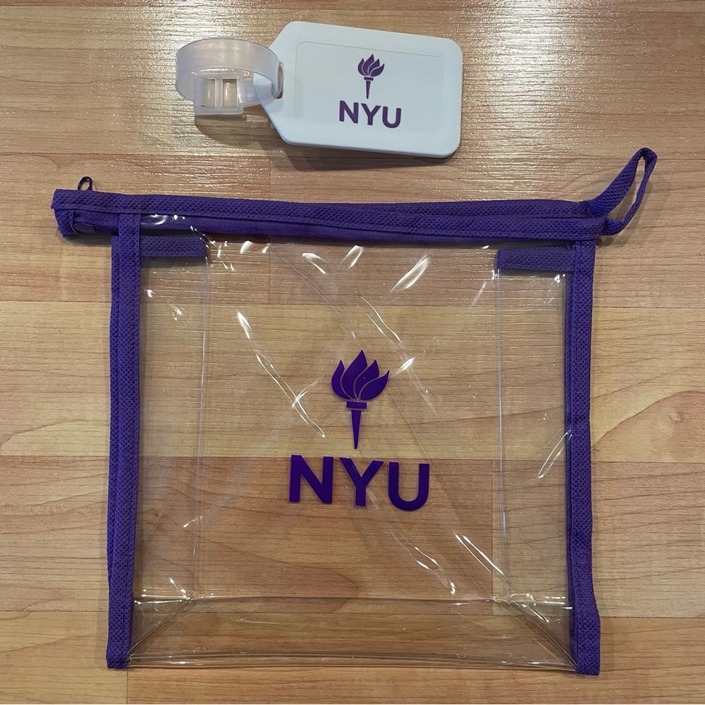 New Women NYU Luggage tag Travel Cosmetic Pouch Bag Zipper Clear / Purple
